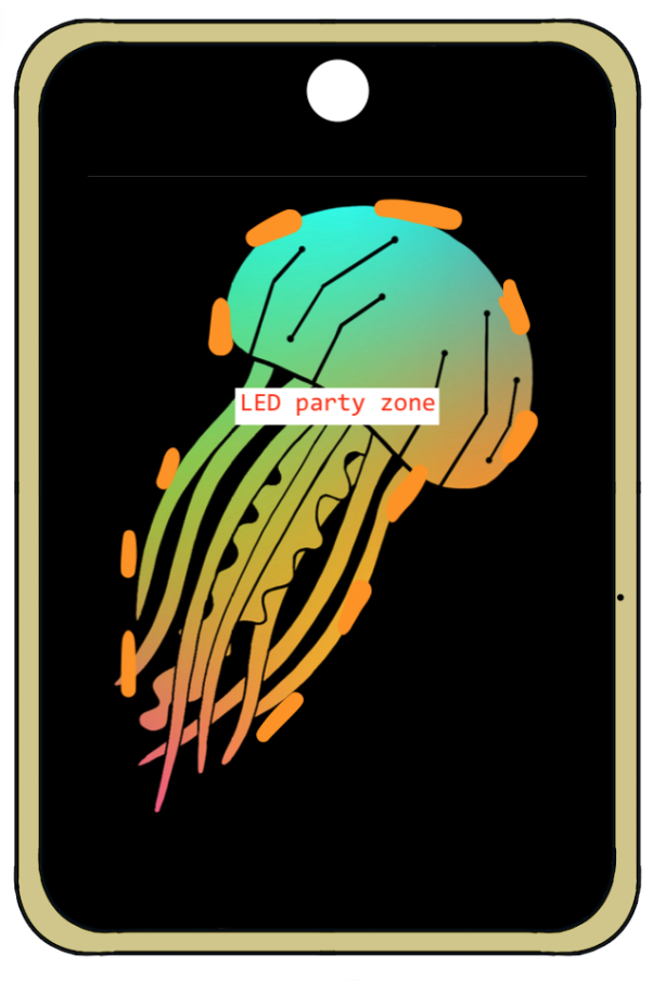 Sketch of final-ish design, shared with RSC members, showing LED placement