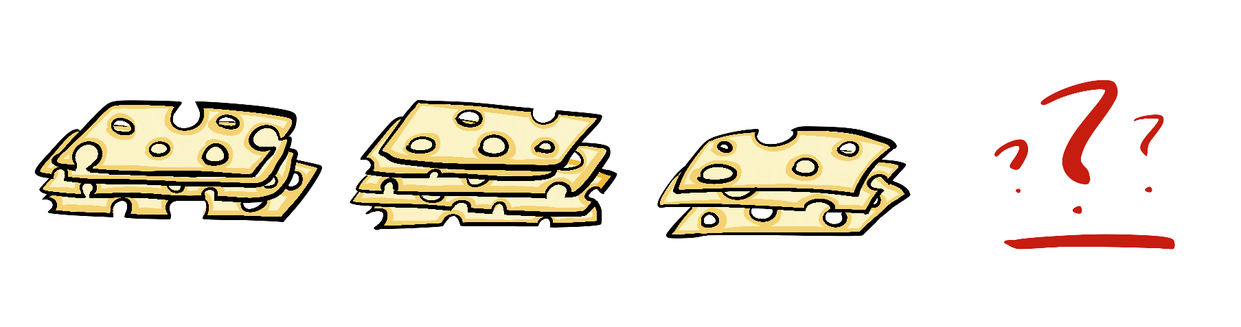 a drawing of three stacks of swiss cheese with question marks over where a fourth stack should be, representing lying about security posture through omission