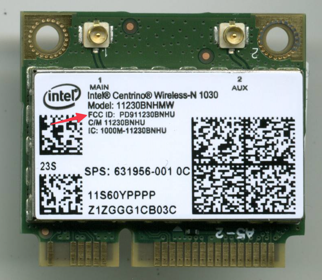 FCC ID shown on an old Intel Centrino board, courtesy of Wikimedia Commons